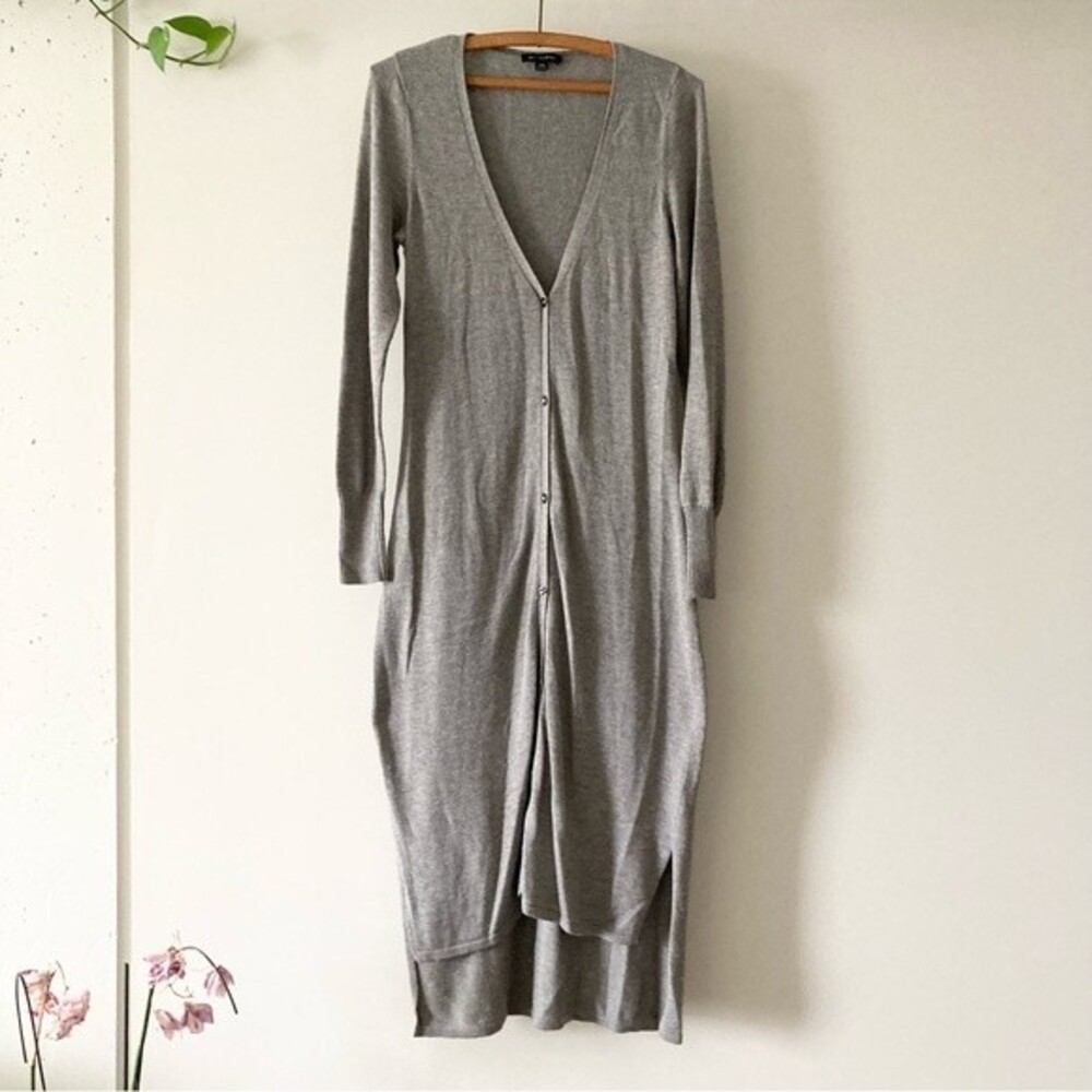 H By‎ Halston Gray Long Duster Cardigan Button Front XXS